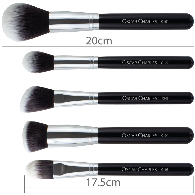 Oscar Charles Luxe Professional 12-teiliges Make-up-Pinselset, Silber/Schwarz