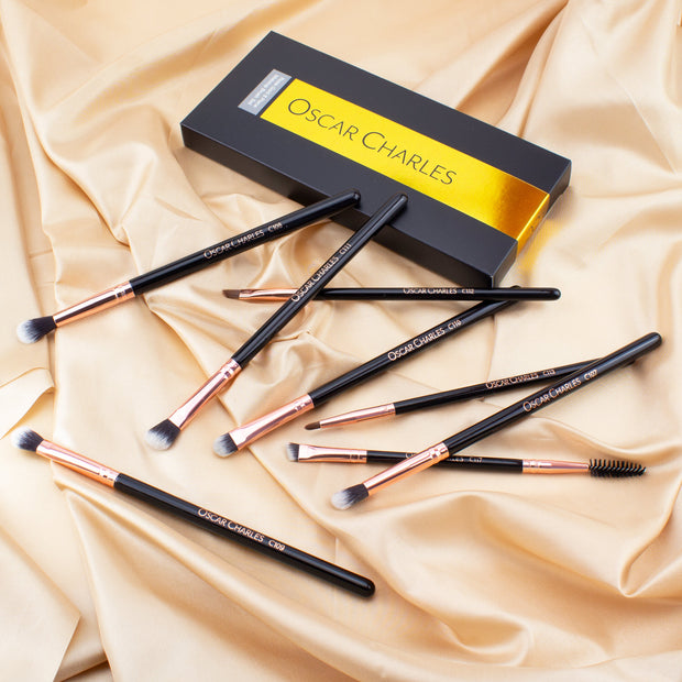 Oscar Charles 8-Piece Professional Eye Makeup Brush Set - Gold/Black